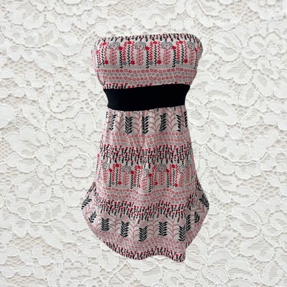 vintage charlotte russe patterned babydoll tube top with tie‎ back